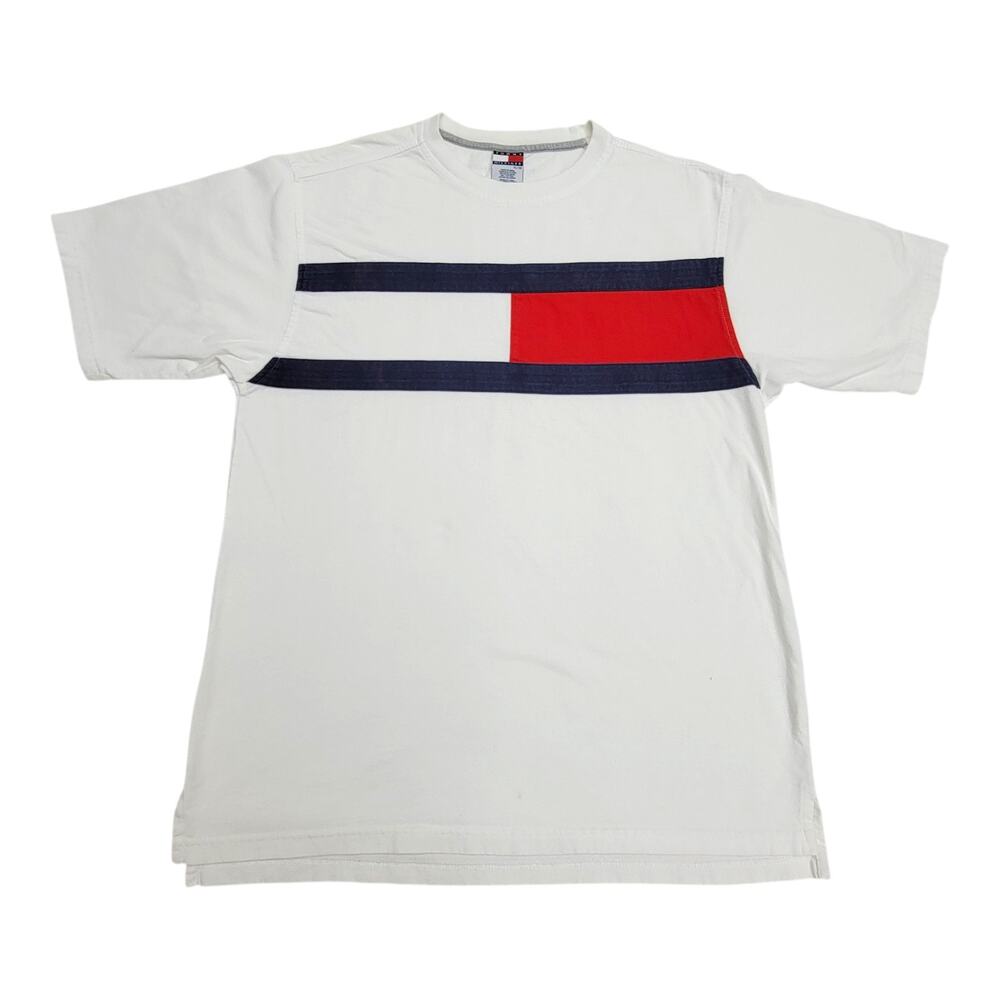Vintage Tommy Hilfiger Big Flag T Shirt Mens XL White Colorblock Y2K 90s Tee